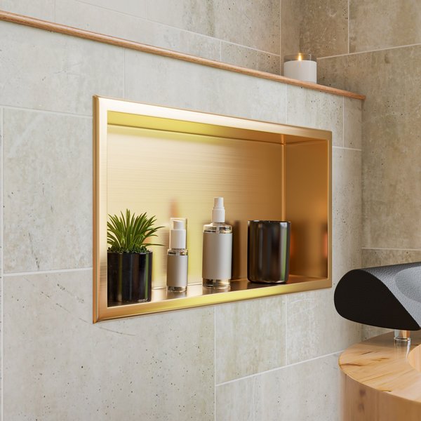 Alfi Brand 24" x 12" Brushed Gold PVD Stainless Steel Single Shelf Shower Niche ABNP2412-BG